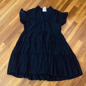 Muche Muchette Women’s Ruffle Button Up Black Dress OS